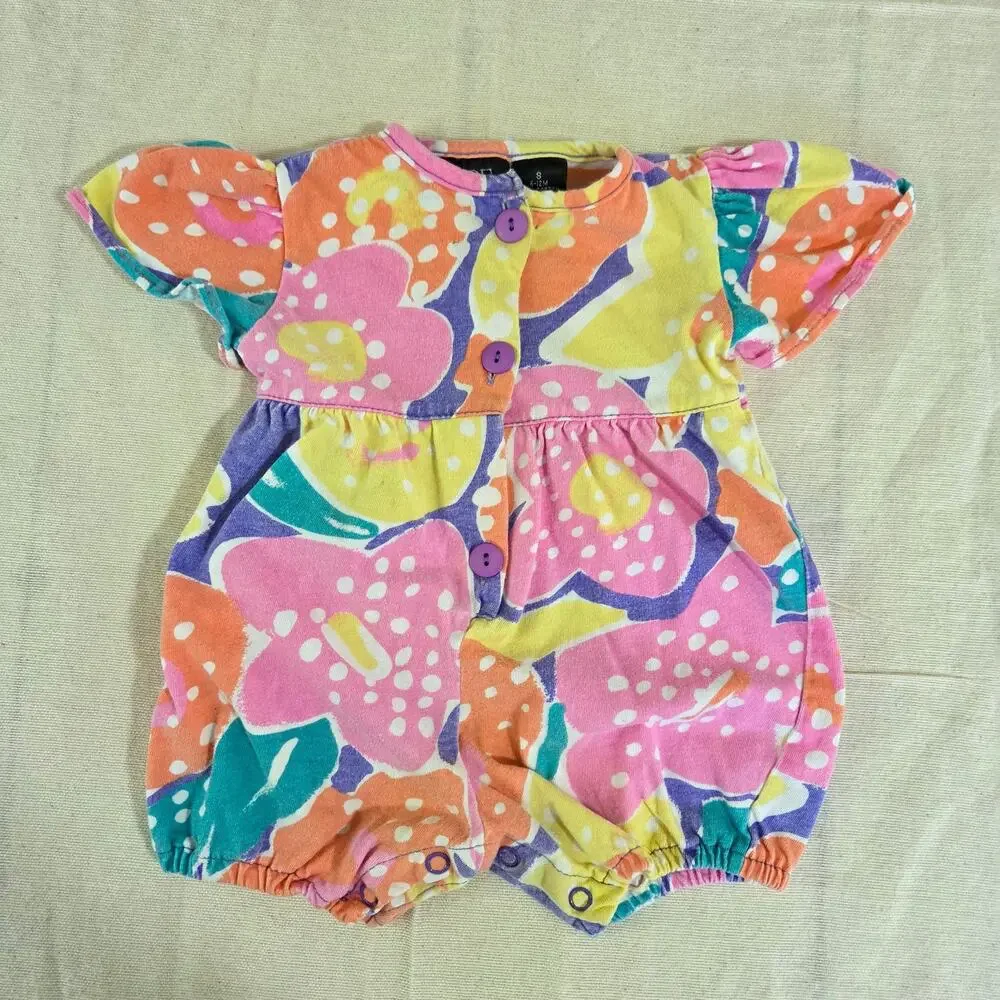 Vintage Colorful Floral Cotton Romper 6 months